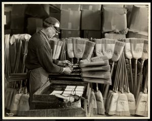 Blind Man Labeling Brooms at the Bourne Memorial Building, New York